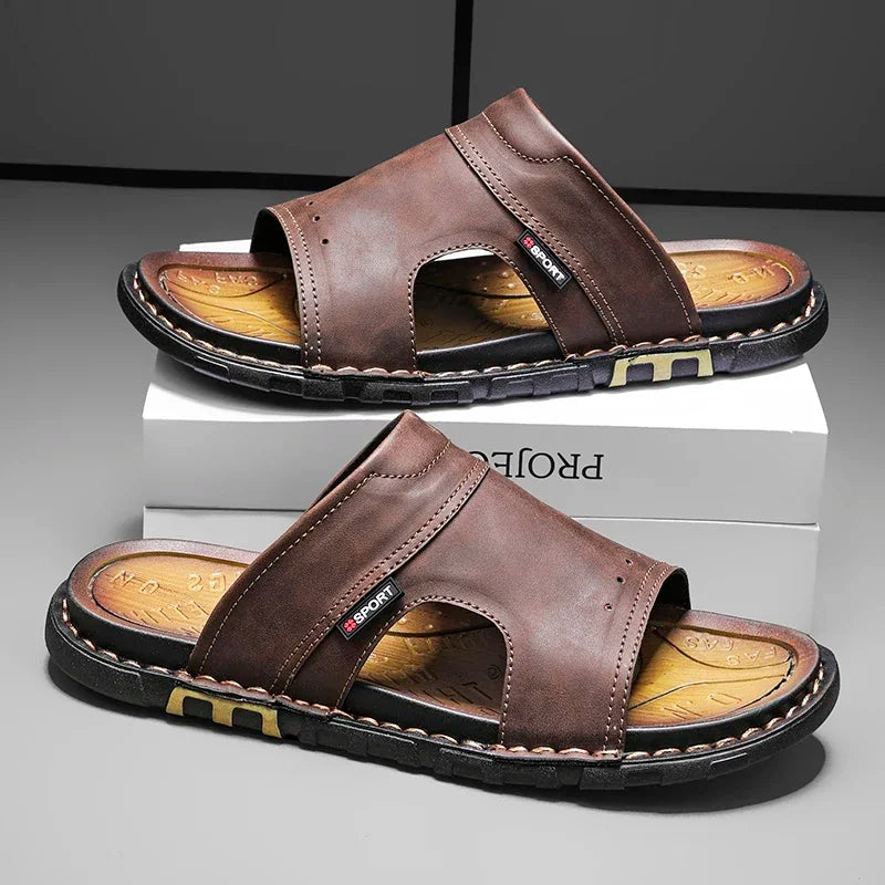 2025 Mens Slippers Summer Casual Shoes Beach Sandals Outdoor Slides Walking Comfort Leather Luxury Designer Fashion Lightweight