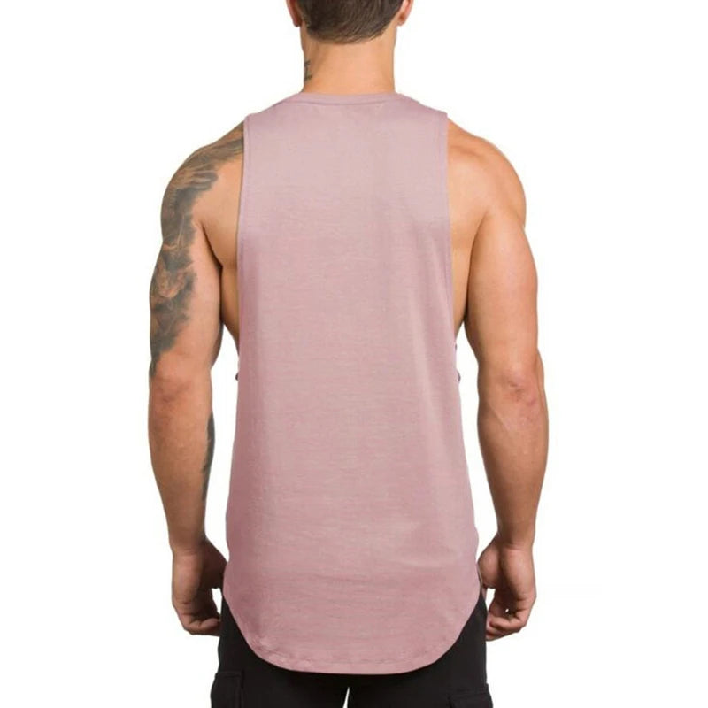 Mens Workout Muscle Sleeveless T-Shirts Gym Bodybuilding Fitness Sport Tank Tops Summer Breathable Cotton Loose Elastic Singlets