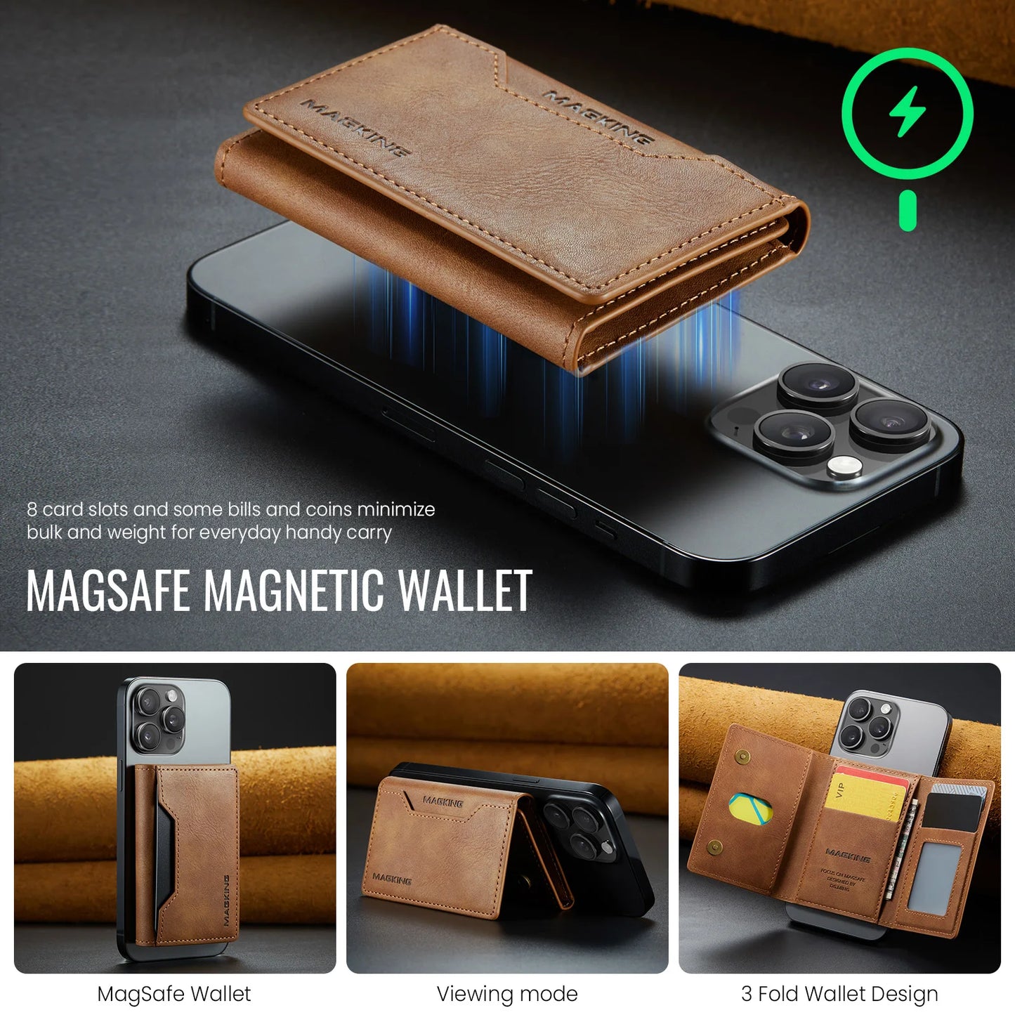 Luxury Fashion Short Strong Magnetic Premium Leather Wallet Men's Coin Cash Cards Holder Women's Foldable Mini Wallet Purse