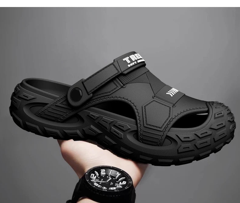 EVA sandals for men in summer, thick soft soled for outdoor wear, beach shoes for casual sports, and perforated shoes