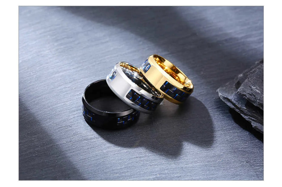 Vnox Customize Logo 8mm Men's Ring Carbon Fiber Wedding Band Personalized Simple Icon Image Meaningful Gift to Husband Dad