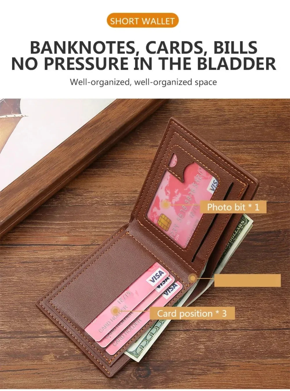 Men's Wallet Leather Short Multiple Holder Wallet Credit Card ID Card Holder Casual Business Double Fold Purses for Women Wallet