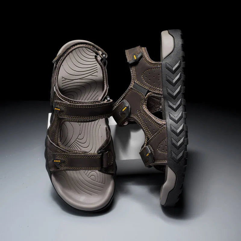 Men's Outdoor Genuine Leather Sandals High-quality Summer Non-slip Beach Sandals Fashion Breathable Walking Soft Bottom Sneakers