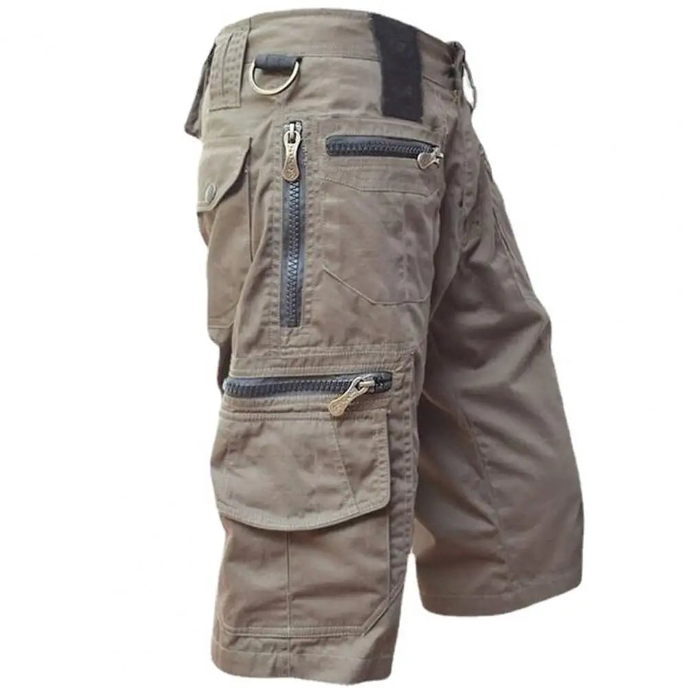 Trendy Men Shorts Bottoms Pants Solid Color Relaxed Fit Straight Cargo Shorts Thin