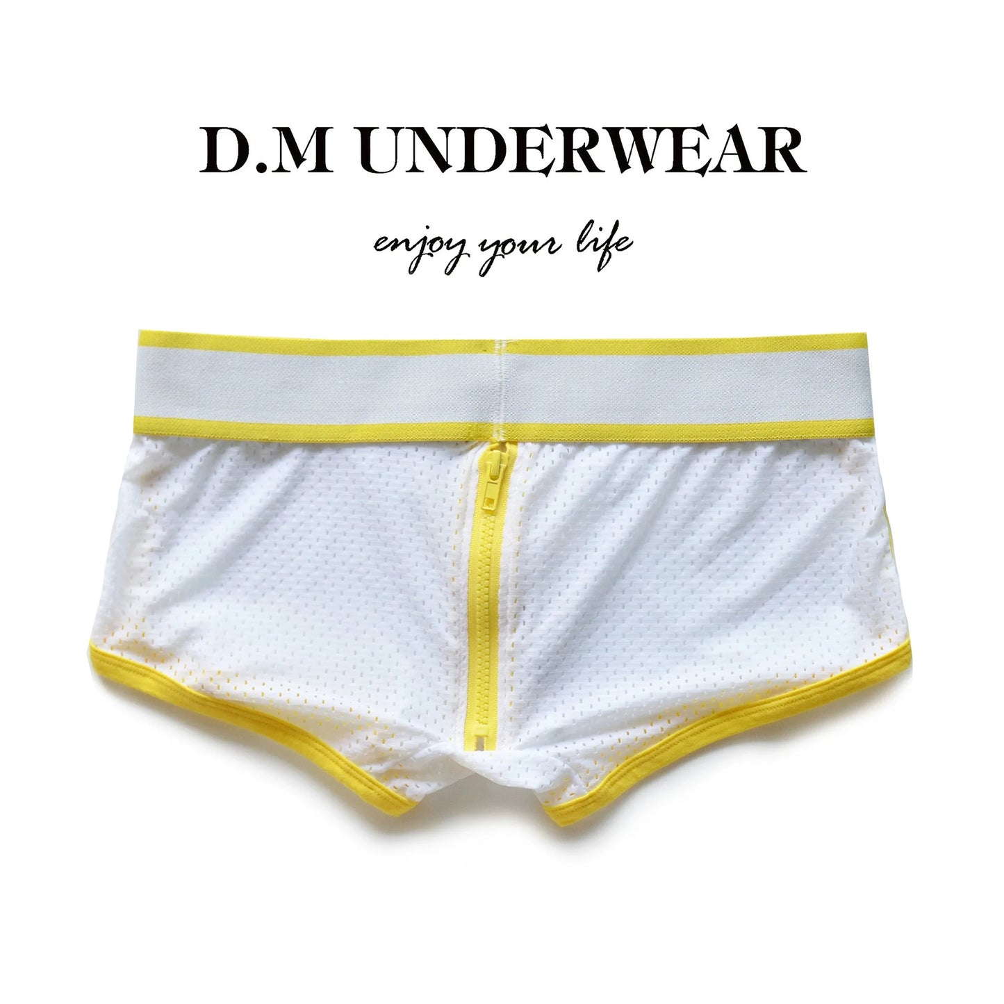 Men's Underwear Fashion Low Waist Sexy Flat Angle Pants Mesh Mesh Mesh Sports Youth Personalized Zipper Hollow Breathable