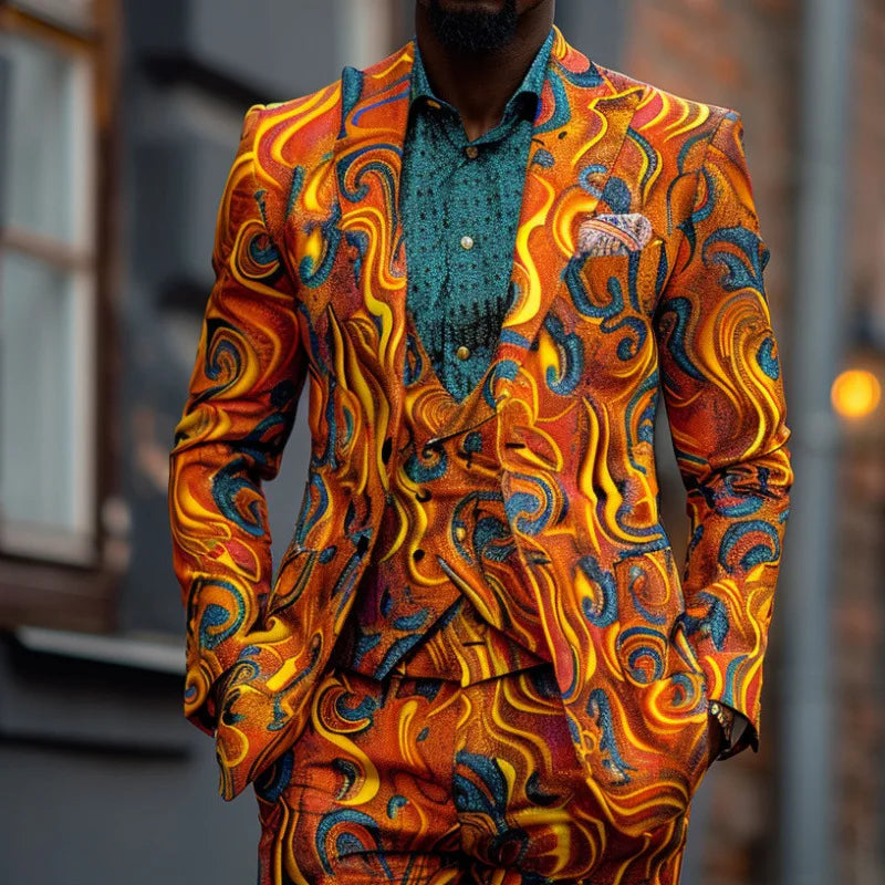 New Design Mens 2 Piece Suit Oilpainting Graffiti Print Coat Top Two Buttons Casual Nightclub Slim Fit Suit No Slit No Tie