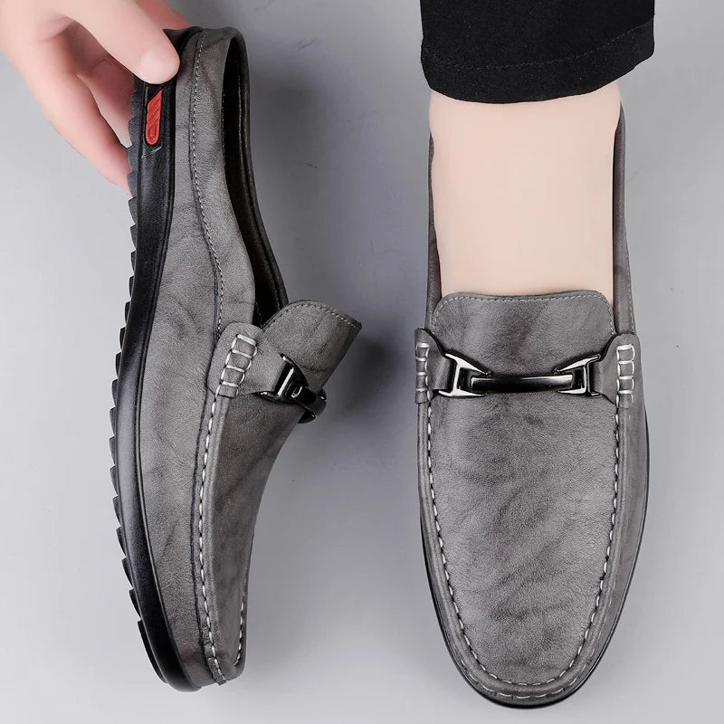 Men Casual Summer Shoes Hollow Out Men's Driving Shoes High Quality Male Business Shoes Half Slippers Genuine Leather Loafers