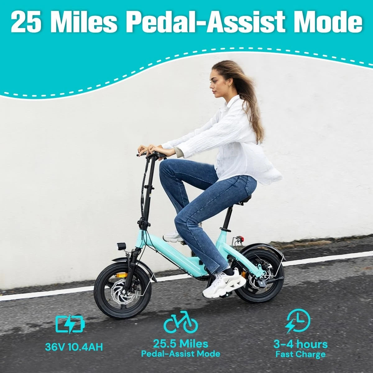 14" Adults Electric Bike, 10.4Ah Battery, 500W Motor, 20Mph Top Speed, Step Through Adult Electric Bicycles, Mini, Customized