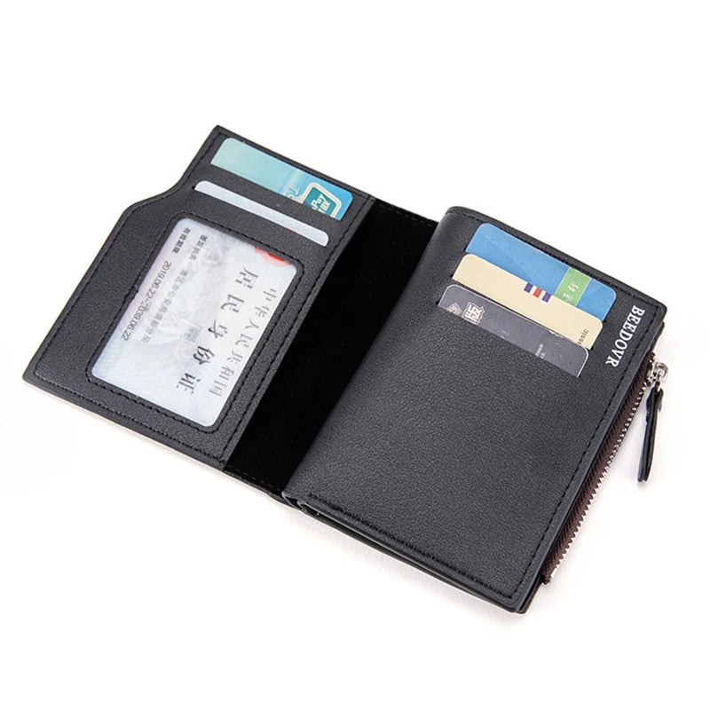 PU Leather Wallet for Men Short Casual Carteras Business Foldable Wallets Luxury Small Zipper Multi-card Slot Coin Pocket Purse