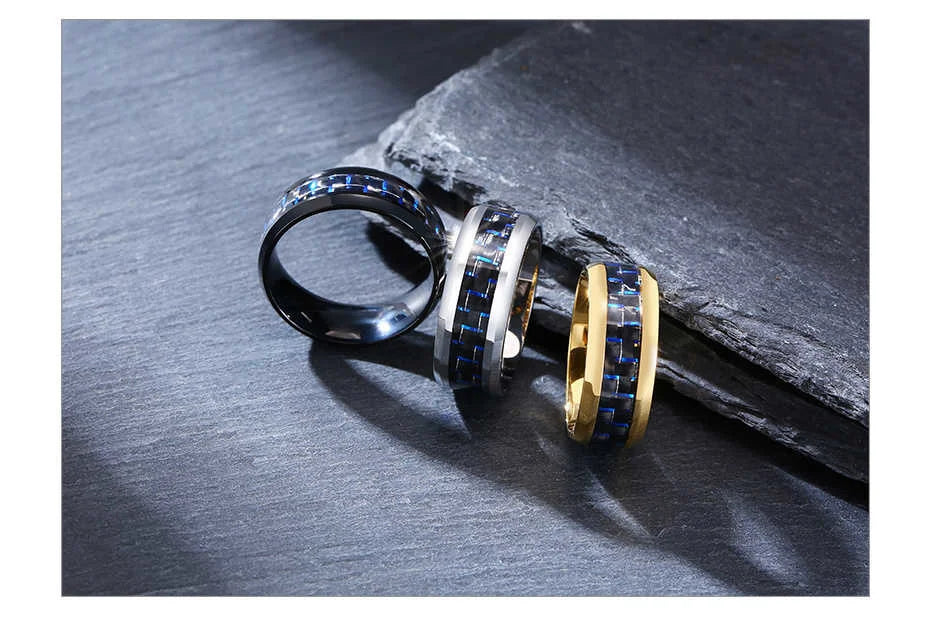 Vnox Customize Logo 8mm Men's Ring Carbon Fiber Wedding Band Personalized Simple Icon Image Meaningful Gift to Husband Dad