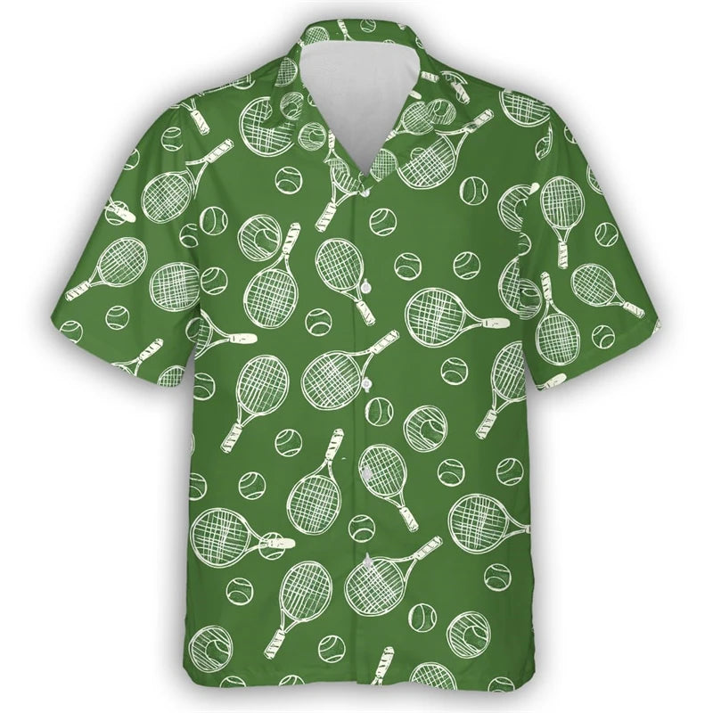 Tennis Lover Shirts For Men Clothes Fashion Sport  Beach Shirt Casual Female Lapel Blouse Hawaiian Ball Club Unisex Button Tops