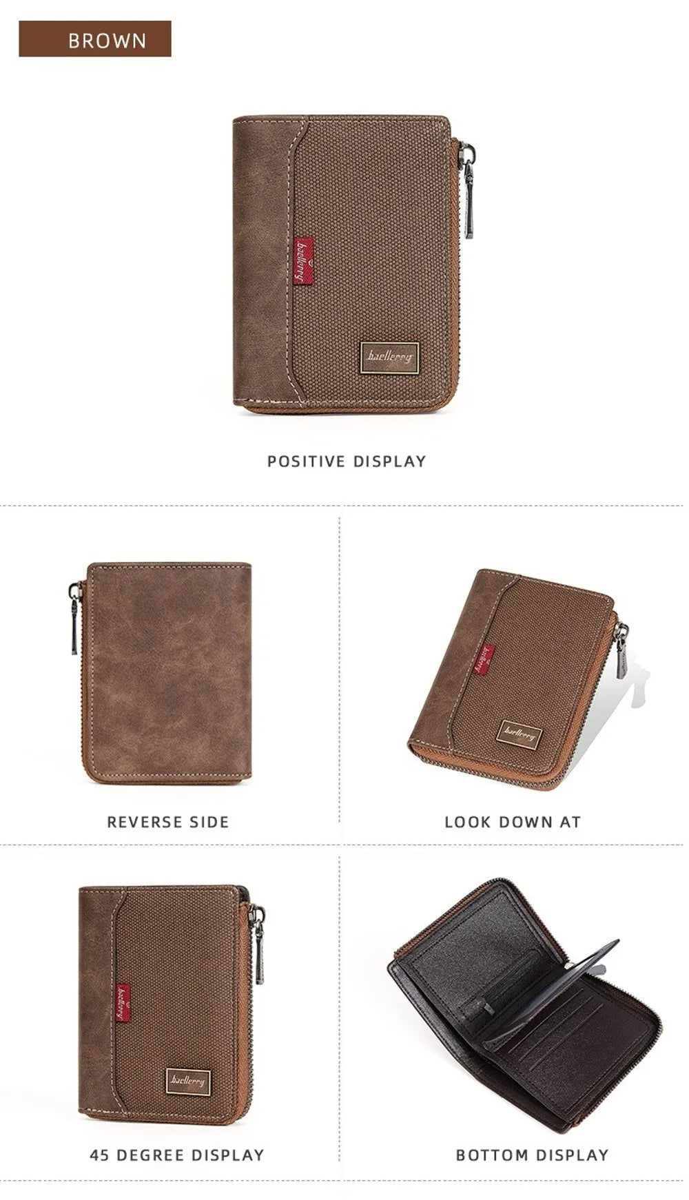 Portable PU Leather Men's Wallet Multi-functional Large Capacity Short Card Bag Zipper Closure Square Business Wallet Male