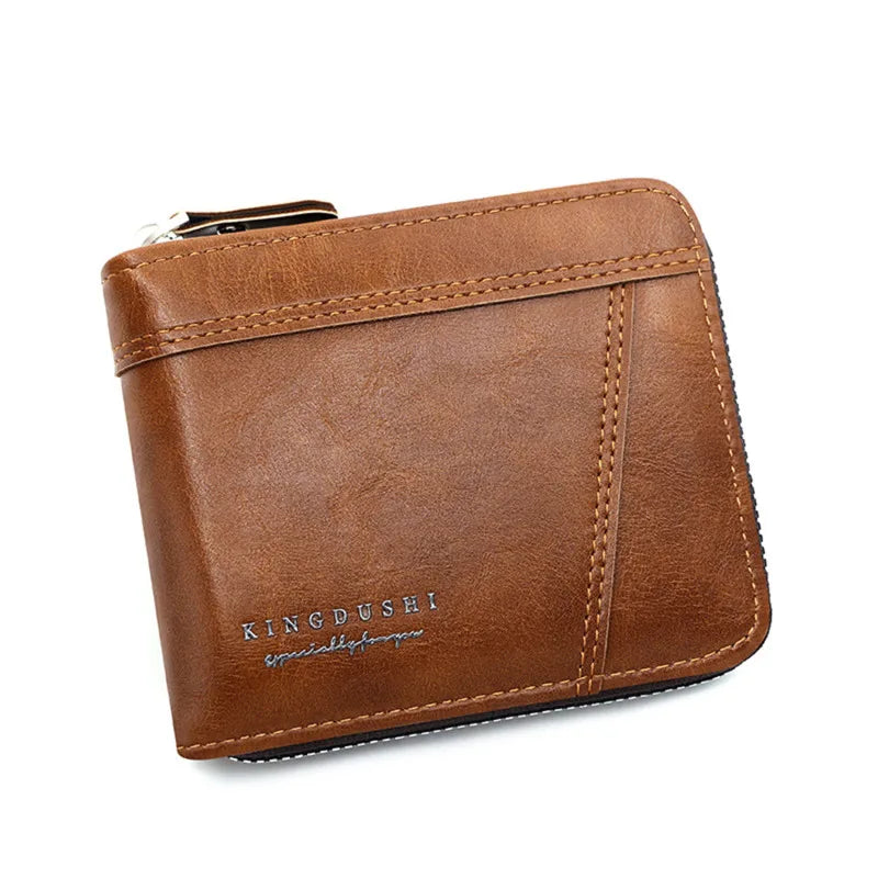 Leather Men’s Wallet Luxury Mens Purse Male Zipper Card Holders with Coin Pocket Rfid Wallets Gifts for Men Money Bag