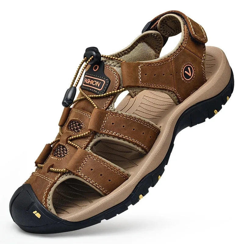 Big Size Men's Sandals Summer Anti-collision Outdoor Walking Treking Casual Shoes Leather Hiking Men Slippers Beach Wading Shoes