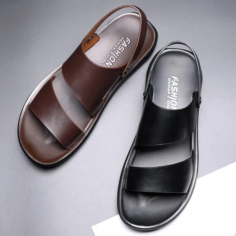 Summer Dress Men Sandals Leather New 2025 Fashion Vintage Men Shoes High Quality Soft Comfort Casual Flats Beach Male Slippers