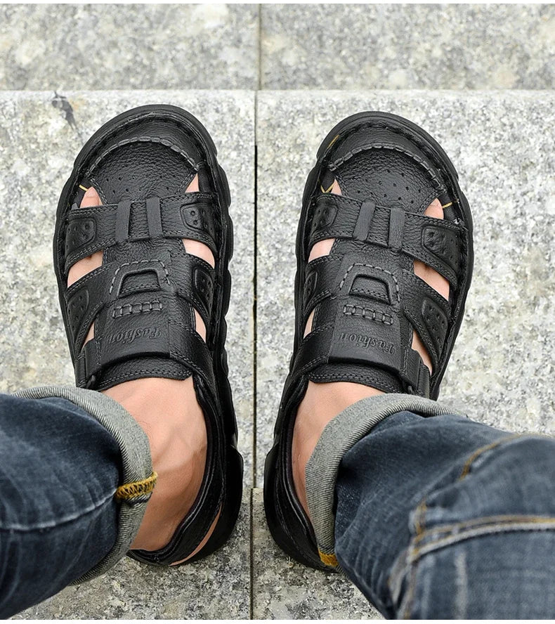 Genuine Leather Casual Shoes For Men High Quality Classic Men Sandals Summer Outdoor Walking Men Sneakers Breathable Men Sandals