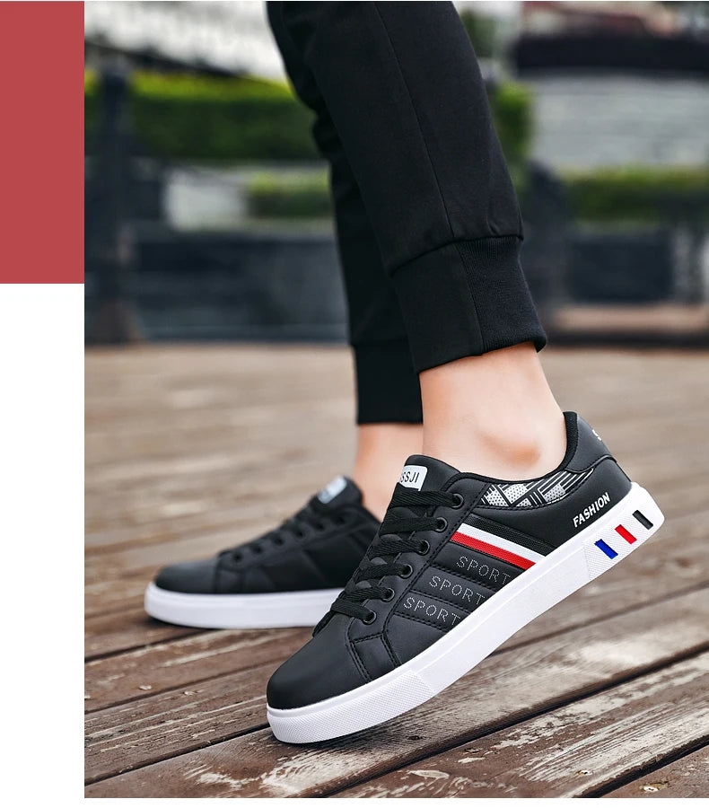 Men's Casual Sports Shoes for Men Lightweight PU Leather Sneakers  Breathable Mens Flat WhiteTennis Shoes