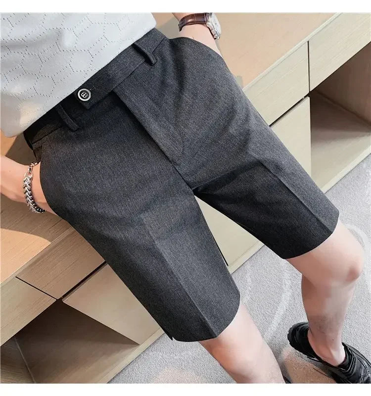 Suit Shorts Summer Men's Pants Straight-leg Casual Handsome Small Trousers Versatile Five-quarter Pants Loose Causal Chic Pants