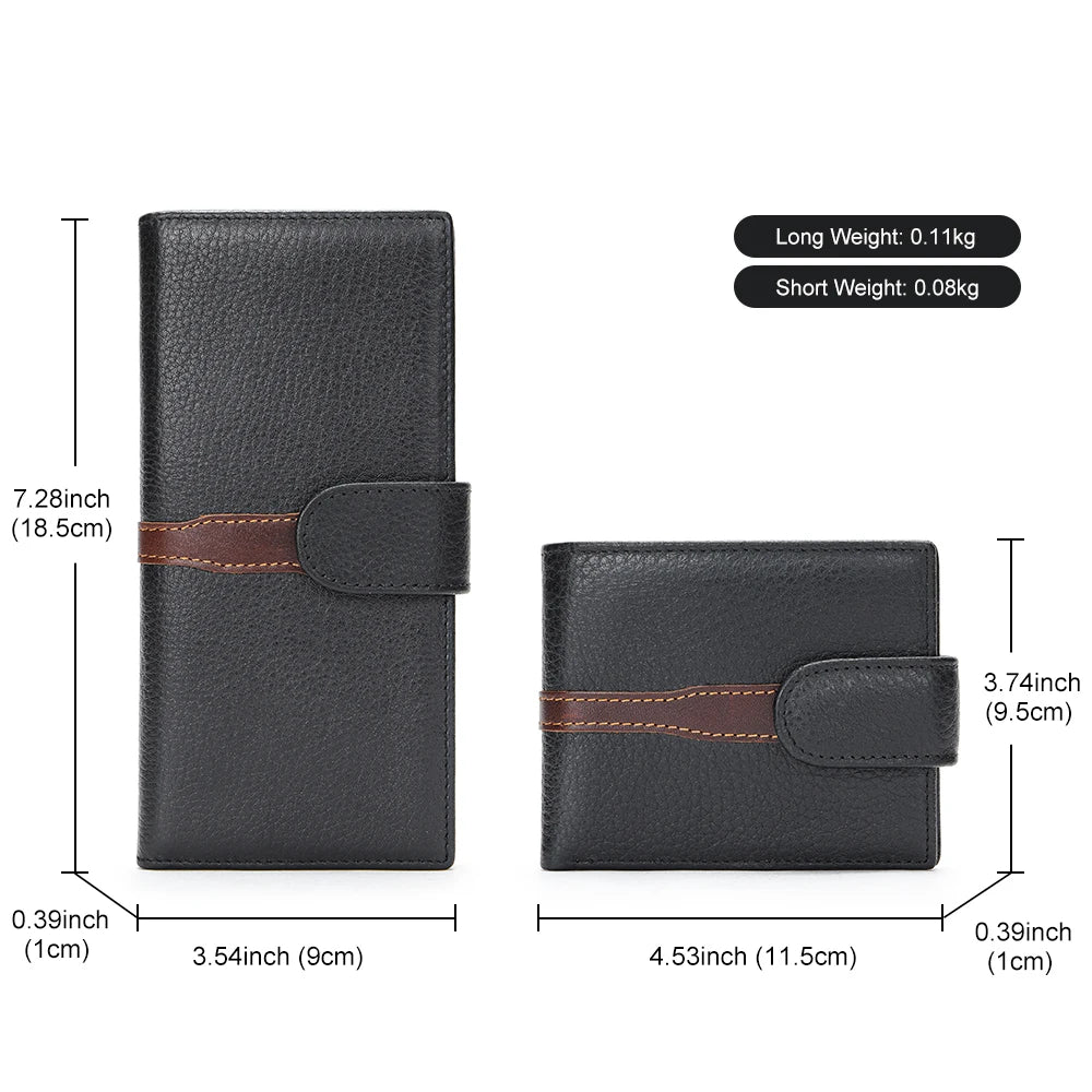 Business Leather Wallet for ID Porte Cartes Card Case Paper Money Photo Ticket Slots Passport Cover Snap Long Short Male Wallet