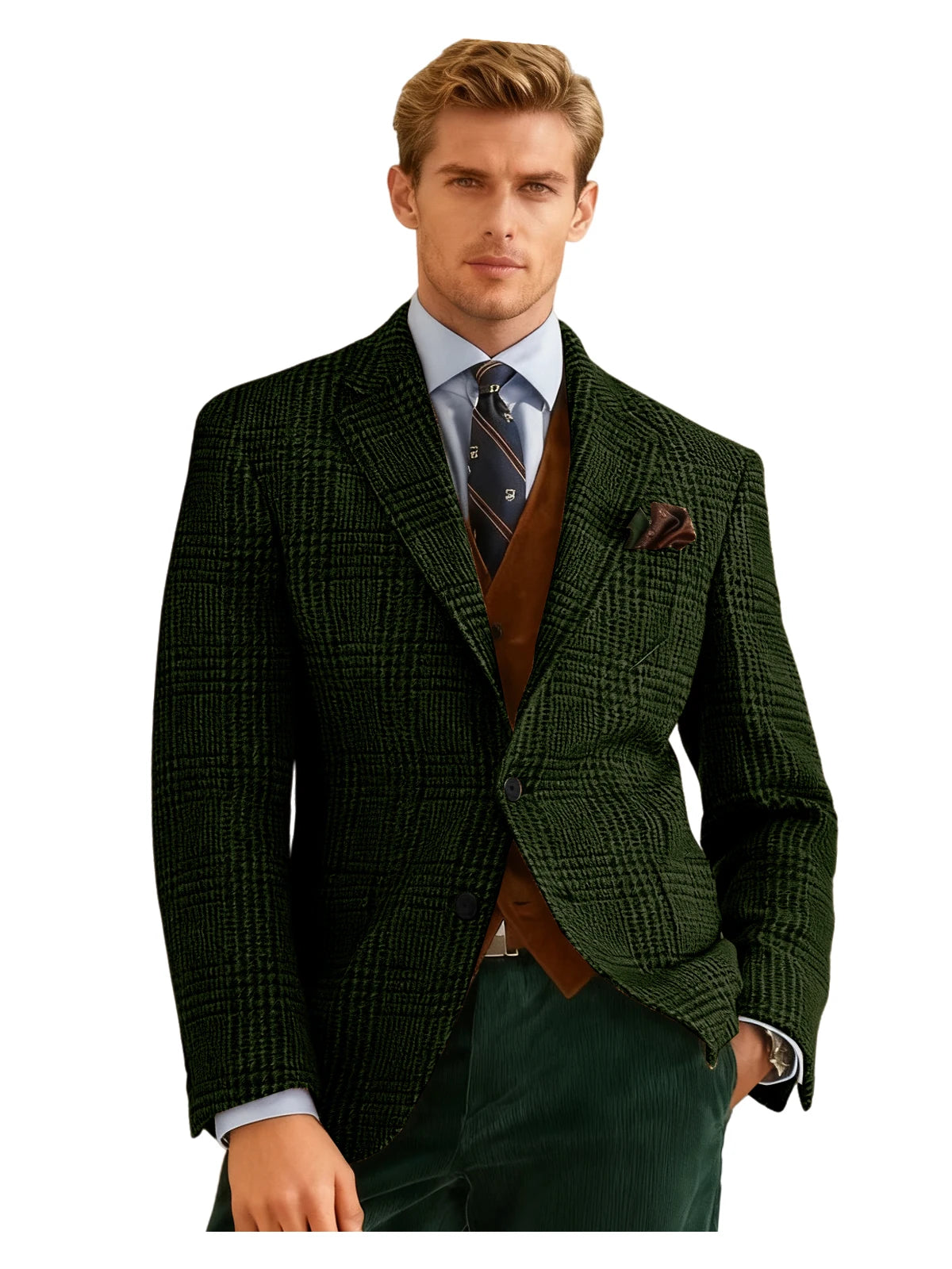 Autumn Winter Men's Suits Jacket Formal Single-Breasted Plaid Blazer Tweed Wear Tuxedos Business Casual Party Men Sport Coats