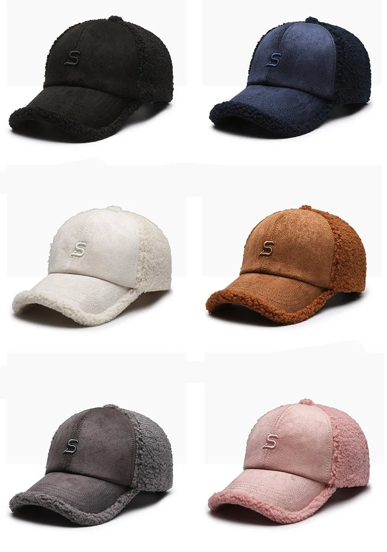 Baseball caps, outdoor warm caps, teddy velvet embroidered cold caps, stylish with warm hats