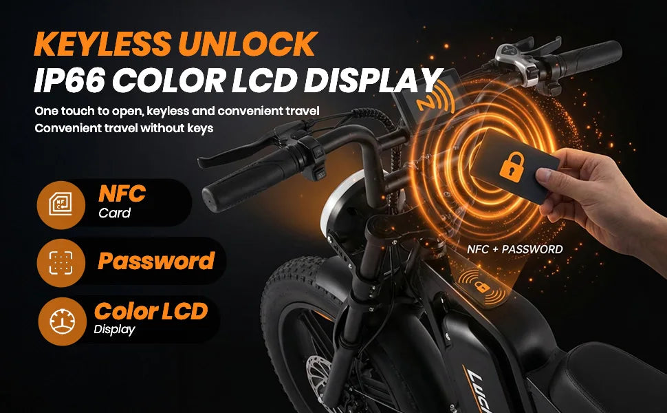 1000W Ebike for Adults,  20" Fat Tire Electric Bike, NFC & Password Unlock, 48V 15/25Ah 60-80 Miles 33-40MPH Electric Bike Moped