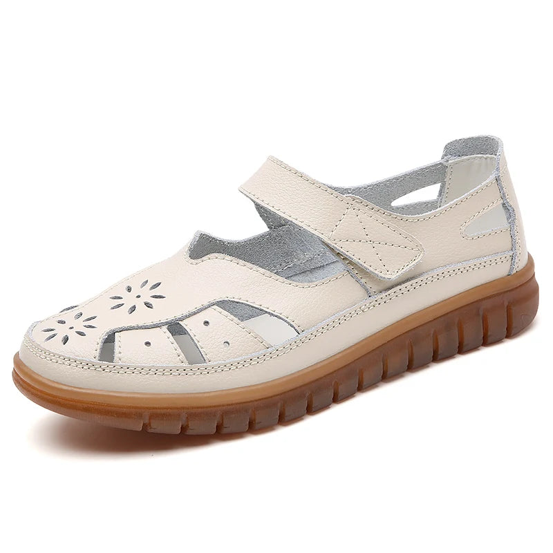 Sandals Summer Breathable Leather Slippers Women Fashion Non-Slip Casual Roman Shoes Ladies Sandals on Sale Off White Shose