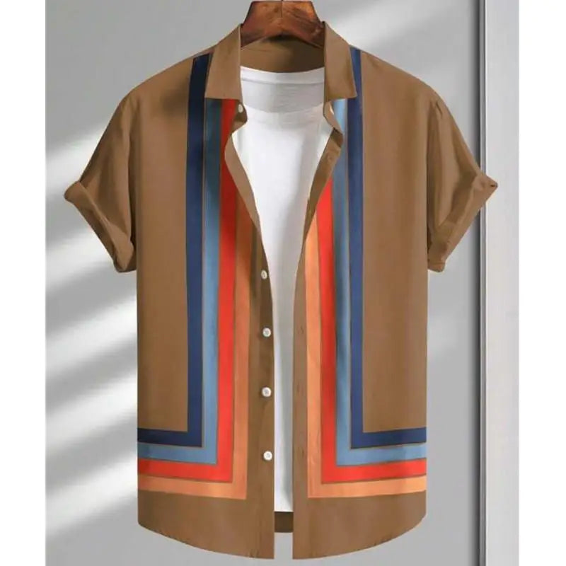 Simple Shirts For Men 3d Stripe Printed Men'S Clothing Loose Oversized And Blooms Casual Short Sleeved Daily Street Tops