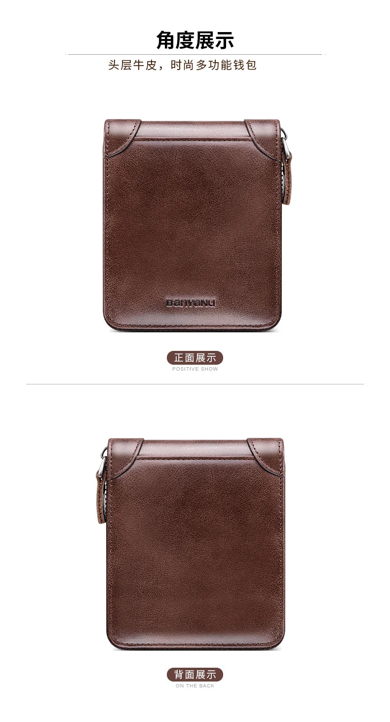 Fashion Genuine Leather Wallet For Men Zipper Complete Closure Wallet Driving License Credit Card Holder Coin Bag Men's Wallet