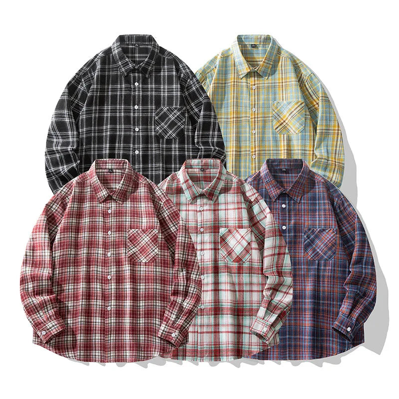 2025 New Men's Checkered Shirt Spring and Autumn Long Sleeve Slimming Shirt Korean Men's Best Selling Fashion Trend Top