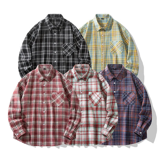 2025 New Men's Checkered Shirt Spring and Autumn Long Sleeve Slimming Shirt Korean Men's Best Selling Fashion Trend Top