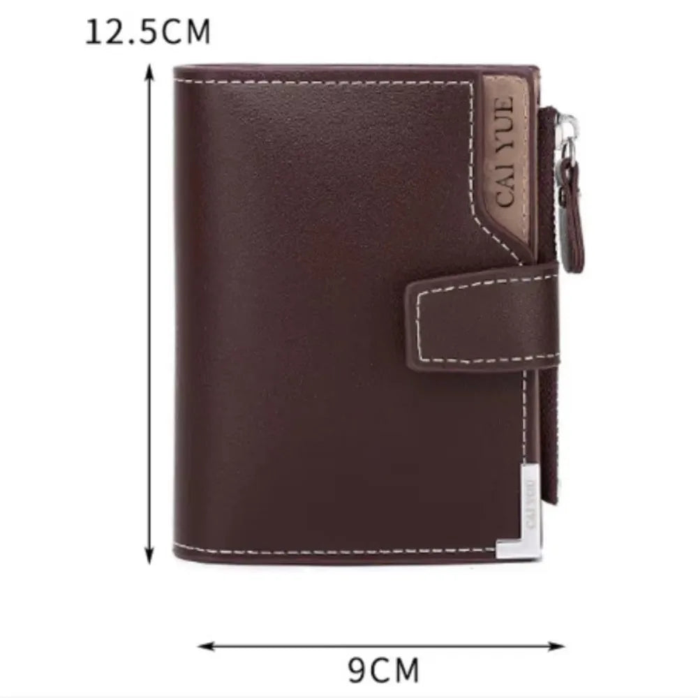Luxury Short Men Tri- Fold Wallets PU Leather with Zipper Coin Purse Multifunctional Buckle Photo Card Holder Man Purses Wallet