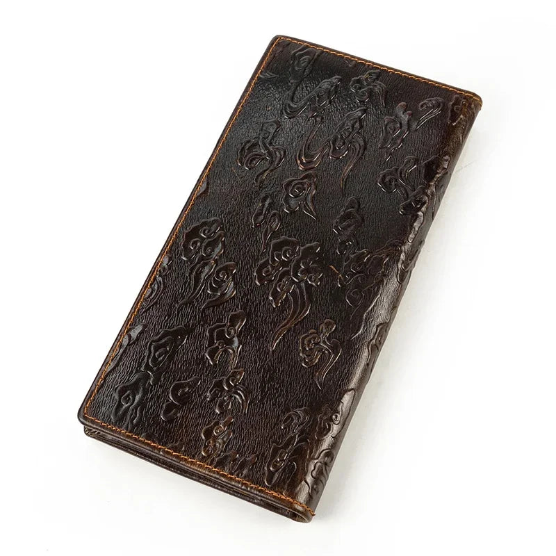 Casual Long Wallet Men Mobile Phone Male Long Purse Bifold Card Wallet Natural Cow Skin Leather Purse Men Business  Card Holder