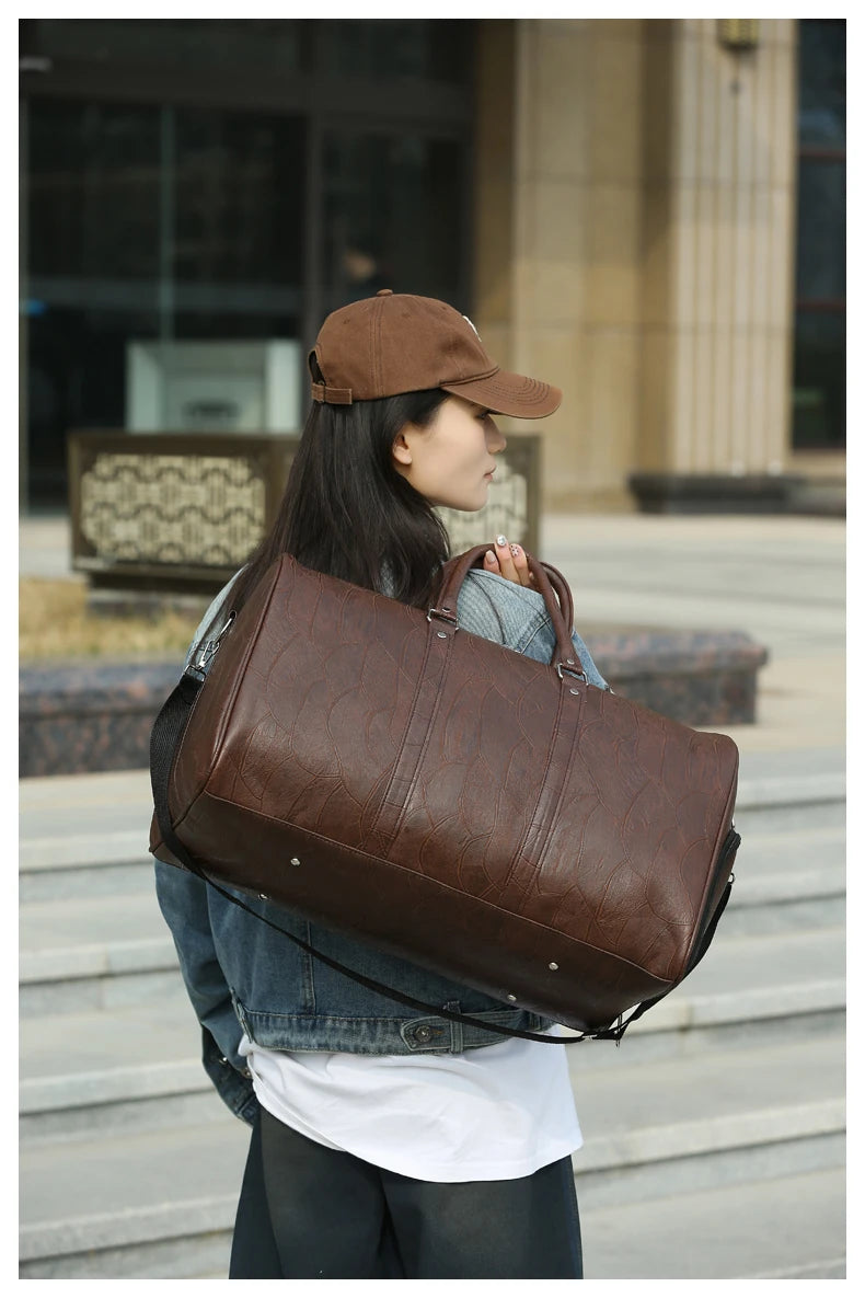 Soft Leather Travel Bag Large Capacity Fashion Weekend Bag Handle Bag Lightweight Sports Gym Bag With Separate Shoe Compartment