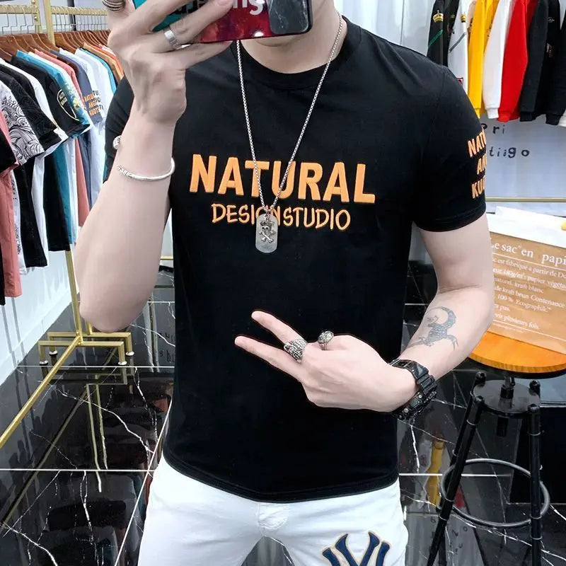 Designer Clothes Men's Summer Casual Cotton T-Shirts O-Neck Letter Print Tops Fashion Handsome Look Short Sleeve T-shirt for Men