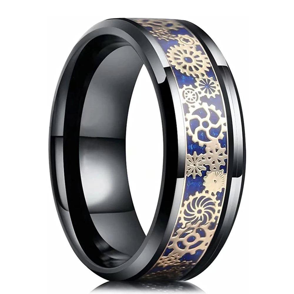 Fashion Men’s Silver Color Black Stainless Steel Ring Groove Multi-Faceted Ring For Men Women Engagement Ring Anniversary Gifts