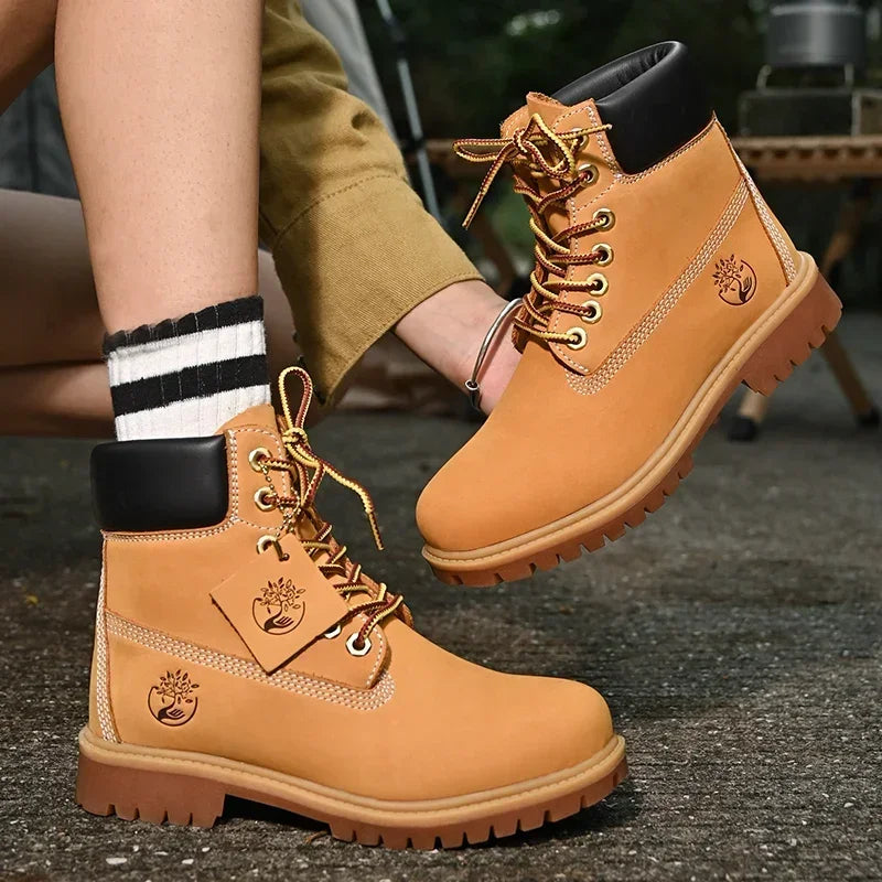 Boots Men High Top Boots Men's Leather Shoes Winter Fashion Plush Warm Shoes Outdoor Sneakers Lace Up Non-Slip Ankle Boots Male