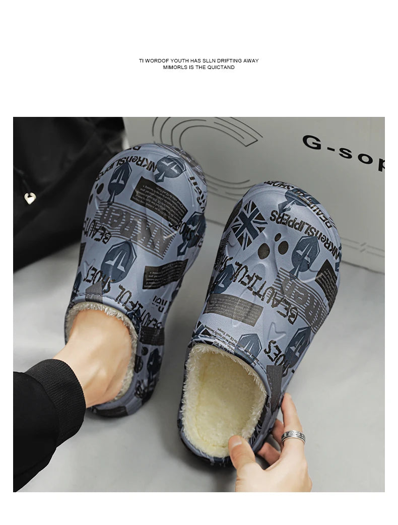 Slippers for Men Wear-resistant Shoes for Men Men's Flip Flops Added Cotton Waterproof Slipper Soft and Comfortable Non-slip