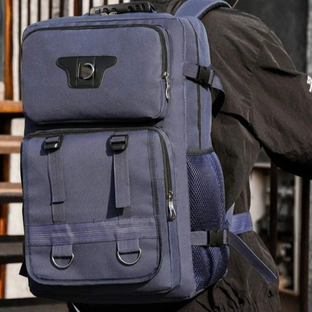 60L Men's Backpack Large Capacity Waterproof Travel Backpack Multi Buckle Wear-resistant Commuting Bag Hiking