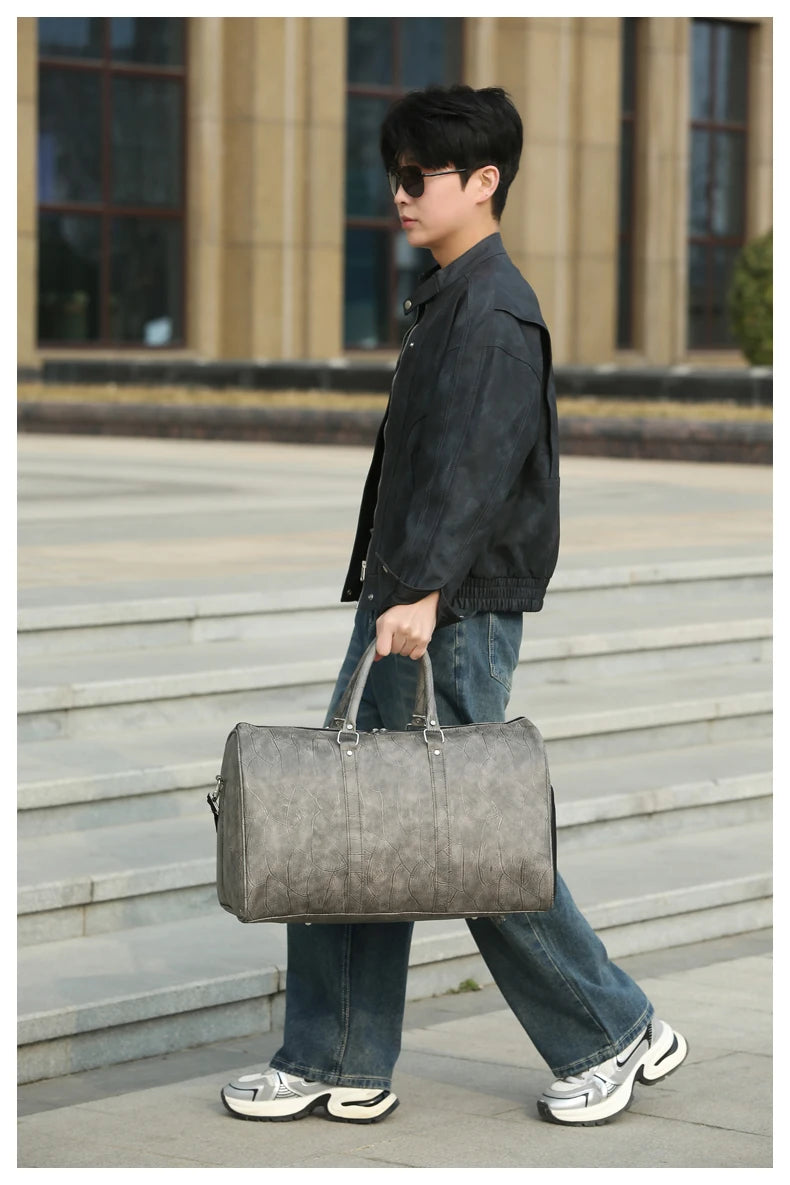 Soft Leather Travel Bag Large Capacity Fashion Weekend Bag Handle Bag Lightweight Sports Gym Bag With Separate Shoe Compartment