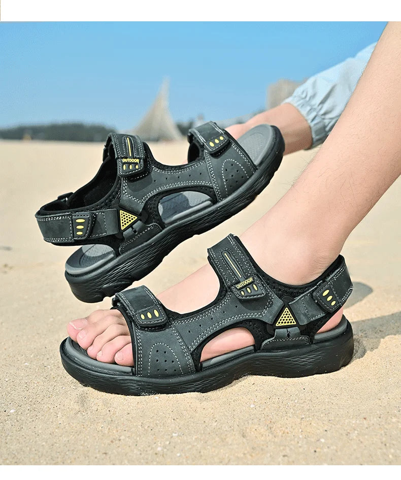 New Summer Men Genuine Leather Sandals Classic Casual Shoes Men Outdoor Beach Sandals Roman Summer Men's Water Shoes Size 38-46