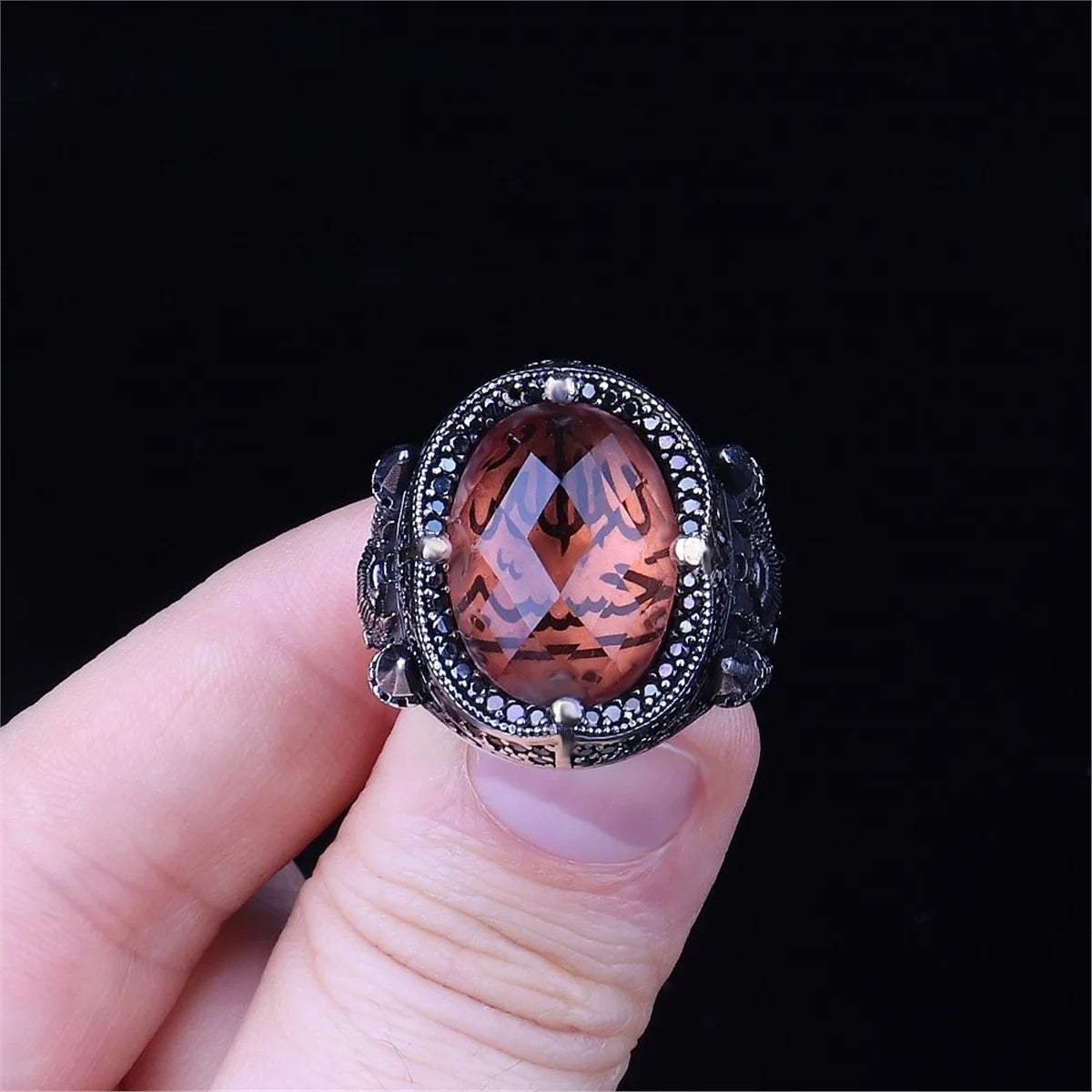New Copper Material Open Adjustable Ring Amber Gemstone Personality High Jewelry Fashion Luxury Business Men's High-end Ring