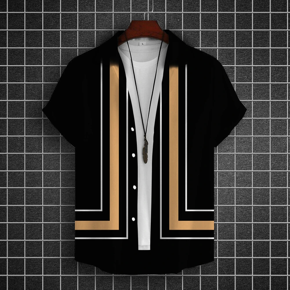 Simple Shirts For Men 3d Stripe Printed Men'S Clothing Loose Oversized And Blooms Casual Short Sleeved Daily Street Tops