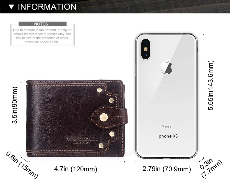 HUMERPAUL Wholesale Wallet for Men Real Leather Slim Tri-Fold Purse with ID Window and RFID Blocking Credit Card Holder