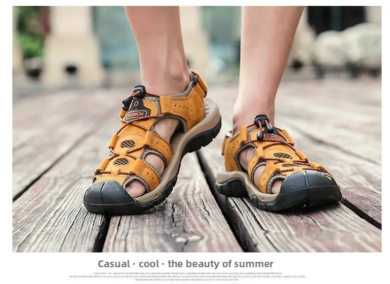 Men Sandals Summer New Large Size Outdoor Casual Beach Shoes Anti Slip Durable Breathable Toe Cover Sandals244