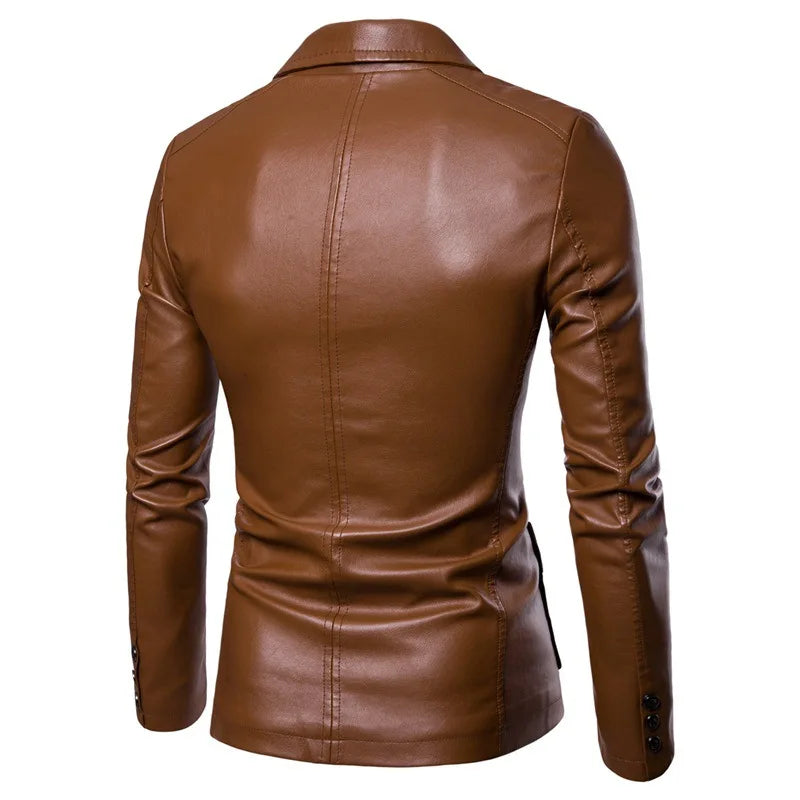 2026 Men's Leather Suits Jackets Blazers Slim Fashion Male PU Leather Overcoats Blazers Jackets Coats Oversized Leather Jacket