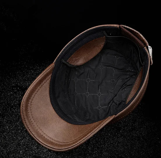 2025 New Men Spring/Winter Real Leather Black/Brown Flat Baseball Caps Male 54-62 cm Customized Size Outdoor Snapback Golf Hat