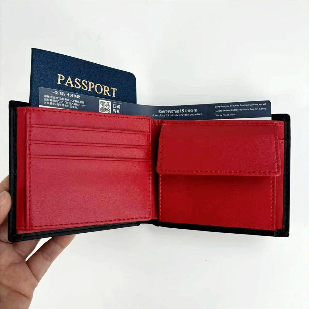 Customized name 100% genuine cowhide leather wallet, RFID barrier ultra-thin three-in-one men's wallet, anti-theft wallet