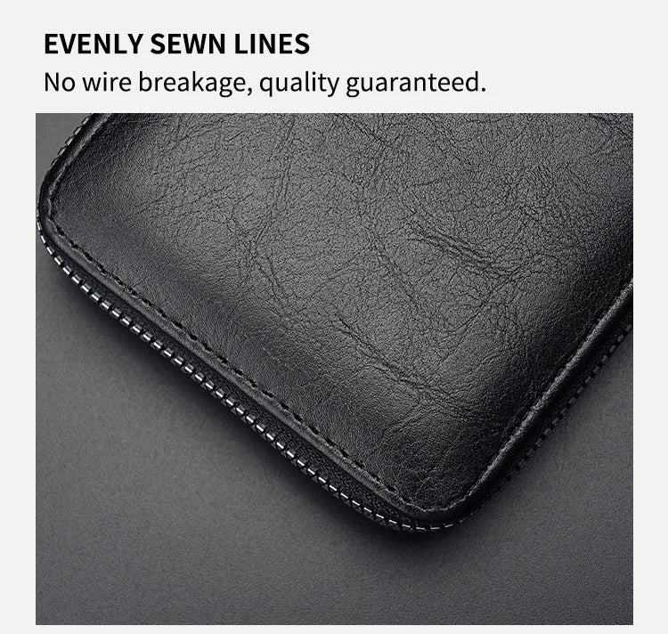 Leather Men’s Wallet Luxury Mens Purse Male Zipper Card Holders with Coin Pocket Rfid Wallets Gifts for Men Money Bag