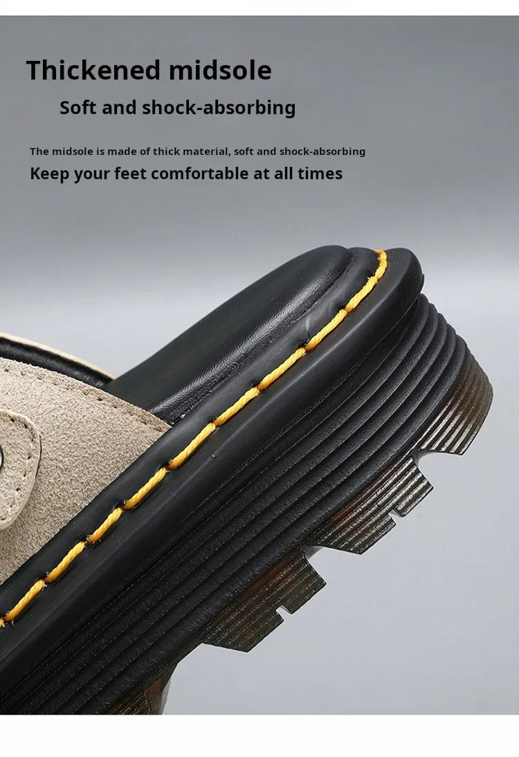 Summer Half Slippers for Men Non Slip Beach Shoes Classic Clogs Shoes Men's Slippers Fashion Big Leather Casual Slippers